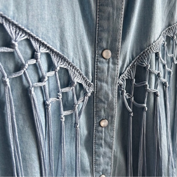 Denim Chambray Shirt with Fringe - Picture 4 of 6